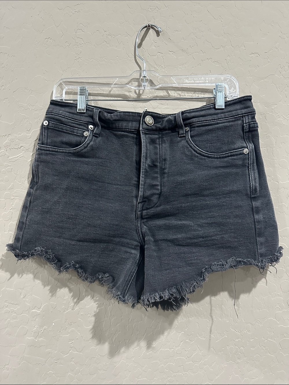 AYR Black High-Rise Frayed Hem Denim Shorts